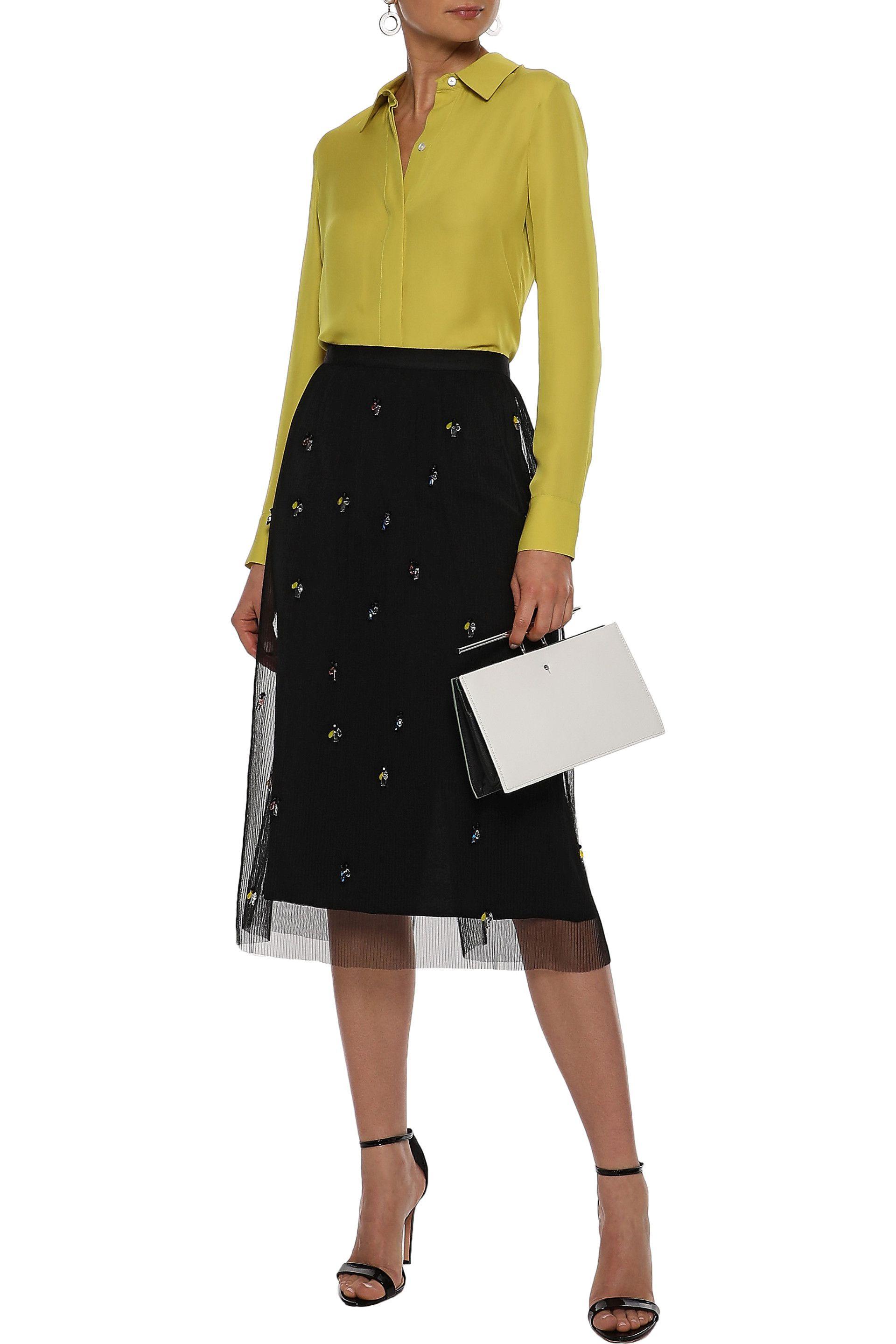 Lyst Jason Wu Woman Crystal Embellished Plisse Tulle Midi Skirt