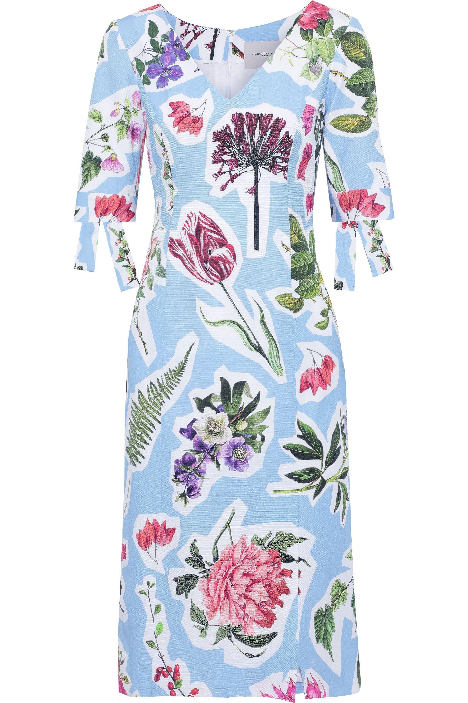 Carolina Herrera Floral Cotton-blend Dress in Blue - Save 50% - Lyst