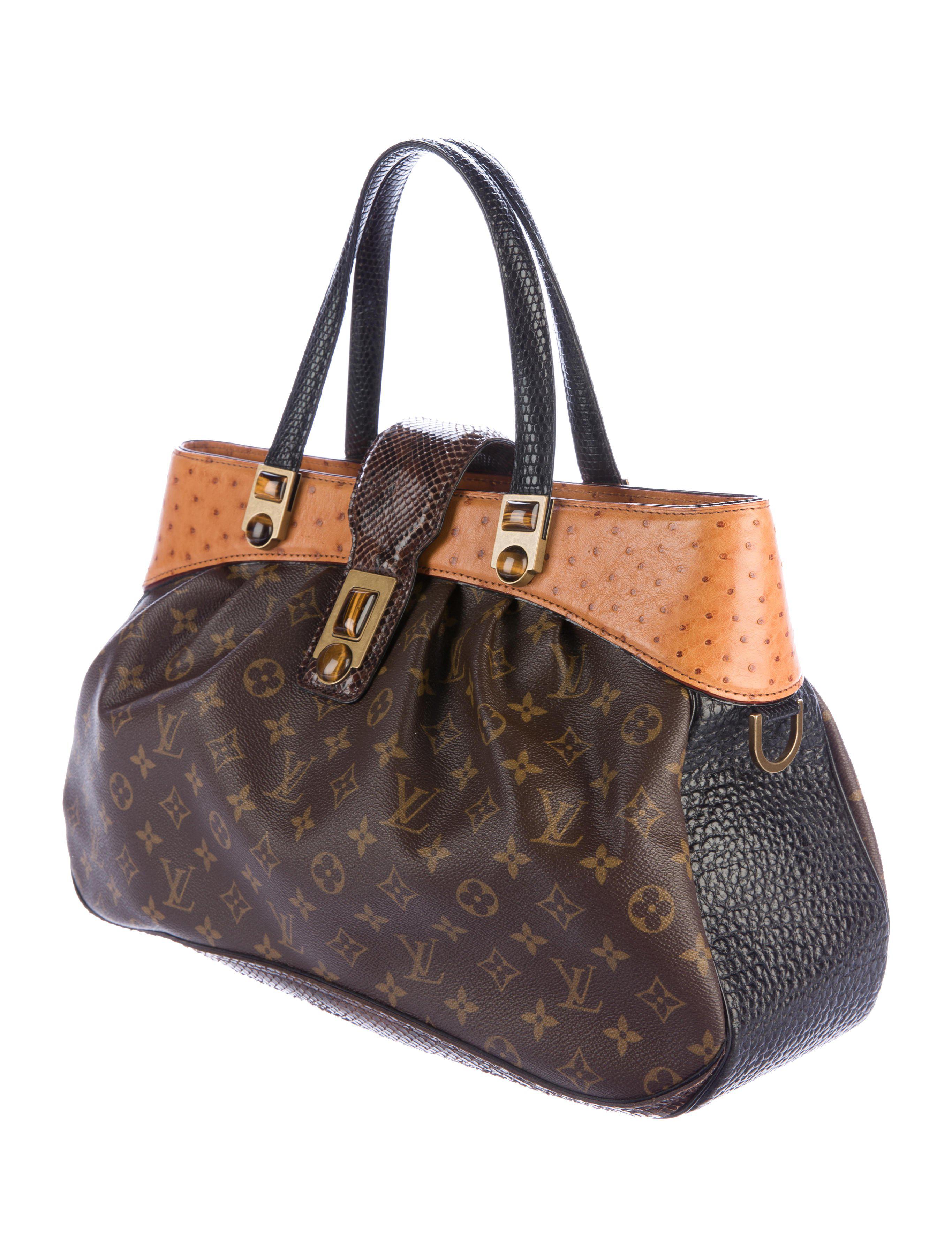 Lyst - Louis Vuitton Ostrich & Snakeskin-trimmed Monogram Waltz Oskar Bag Brown in Metallic