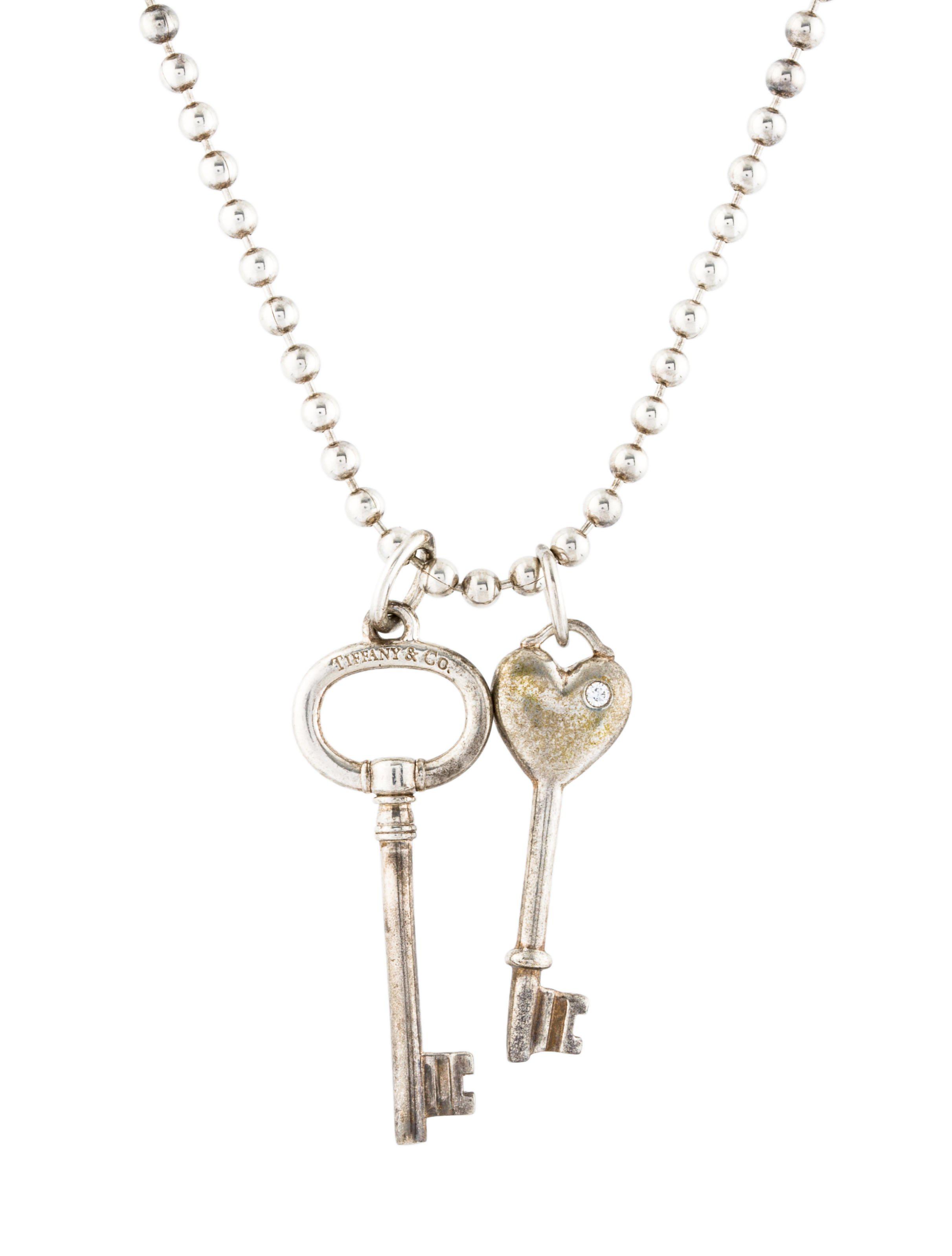 Lyst - Tiffany & Co Two Key Charm Pendant Necklace Silver ...