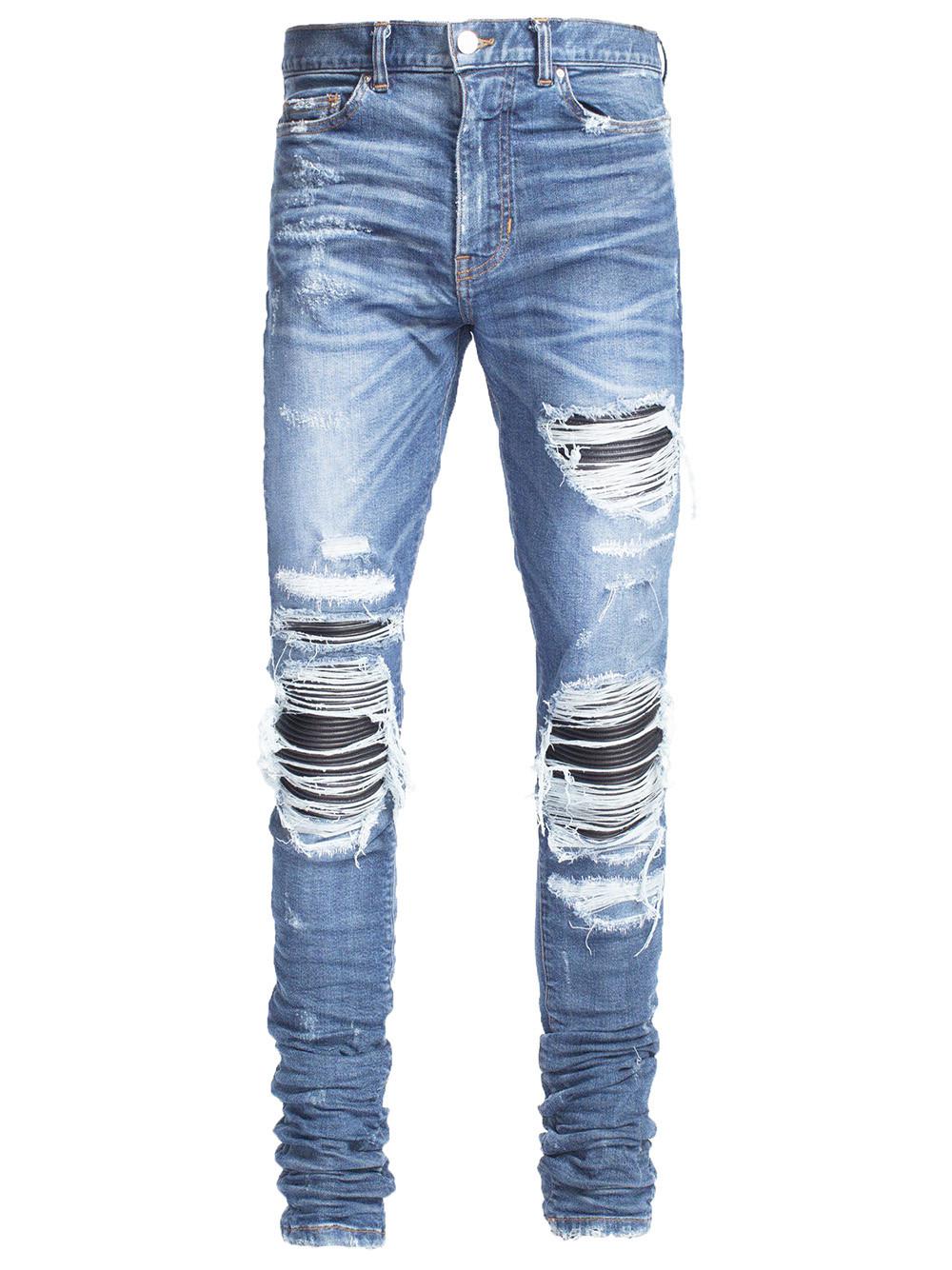 Lyst - Amiri Mx1 Leather Patch Jeans in Blue for Men