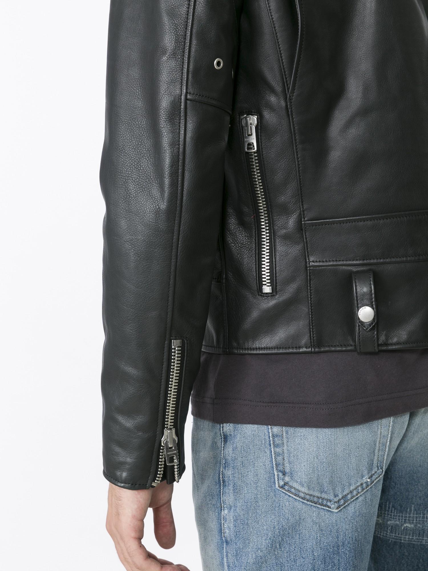 COACH Leather Moto Jacket in Black for Men Lyst