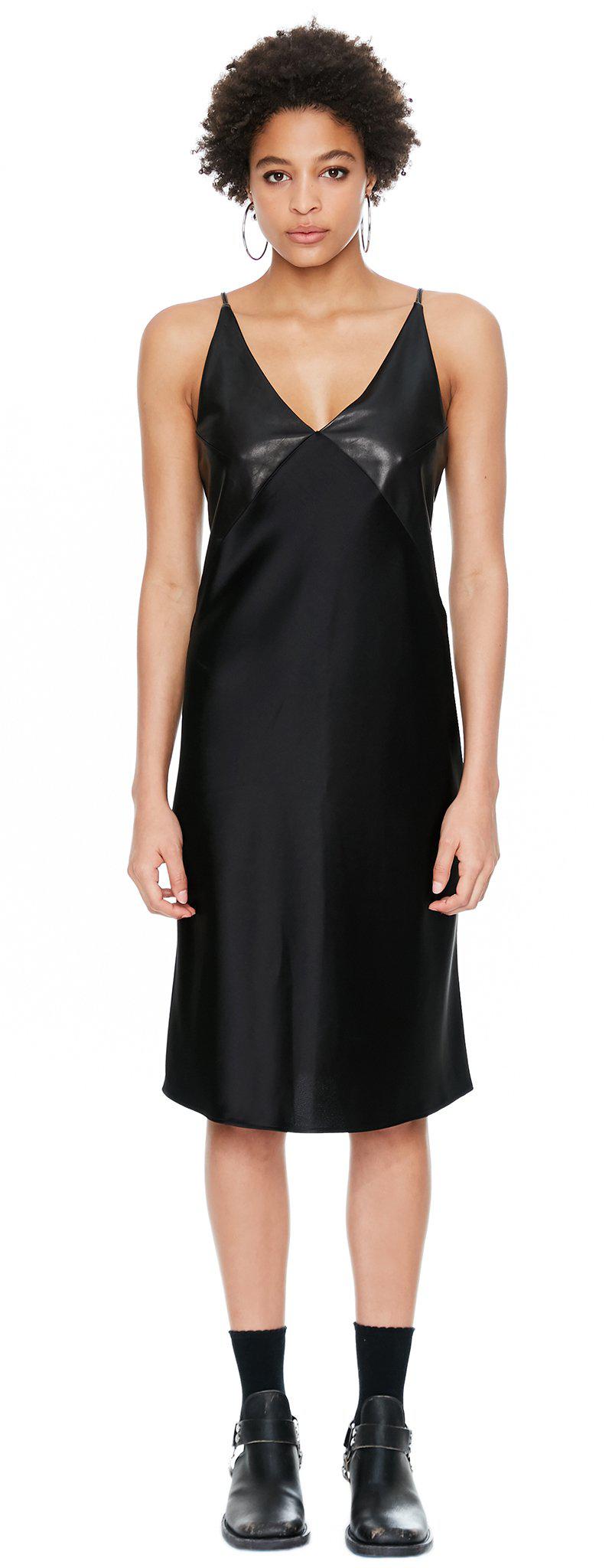 Lyst Veda Pavillion Leather And Satin Slip Dress Black In Gallery Previously Sold At Veda Women S Leather Dresses