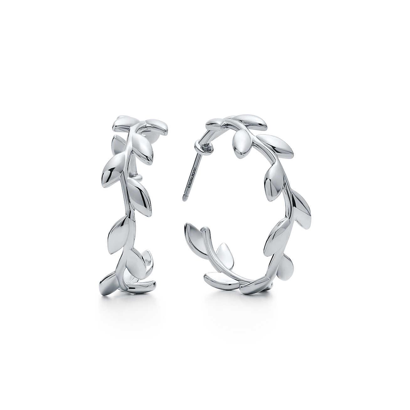 Tiffany Co Paloma Pico Olive Leaf Hoop Earrings In Sterling View Fullscreen