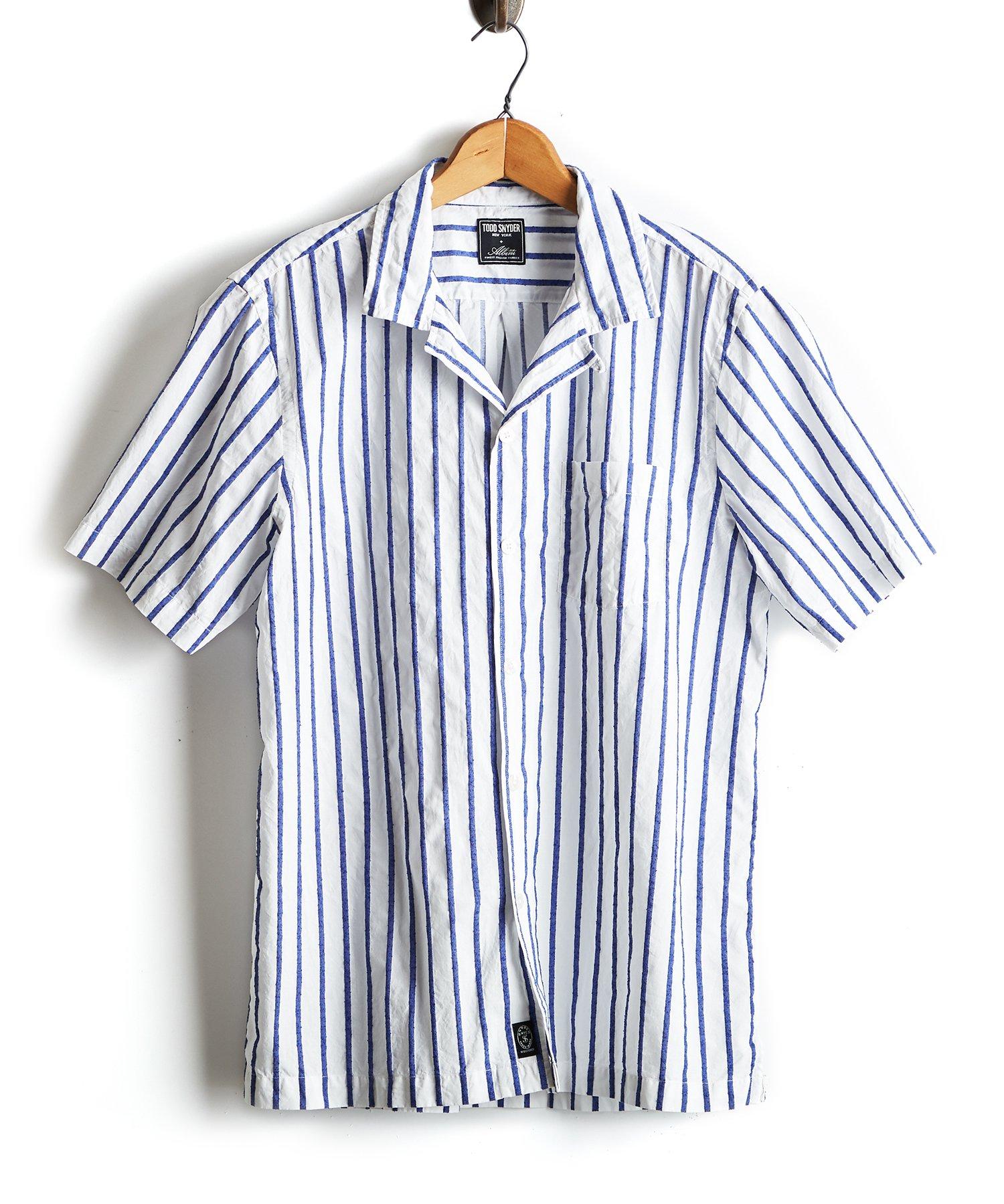 Lyst - Todd Snyder Short Sleeve Barre Stripe Camp Collar Shirt in White ...