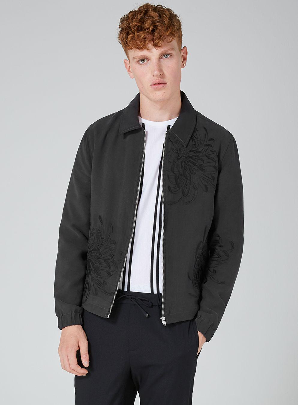 Download TOPMAN Synthetic Embroidered Lightweight Harrington Jacket ...