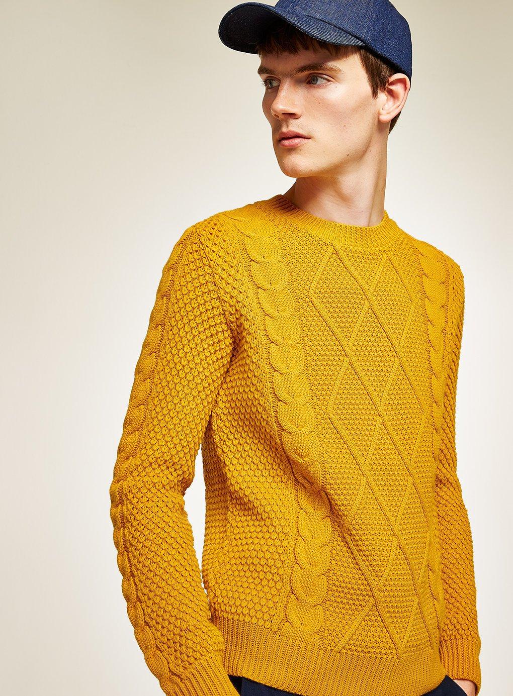TOPMAN Synthetic Mustard Cable Knit Jumper in Yellow for Men - Lyst