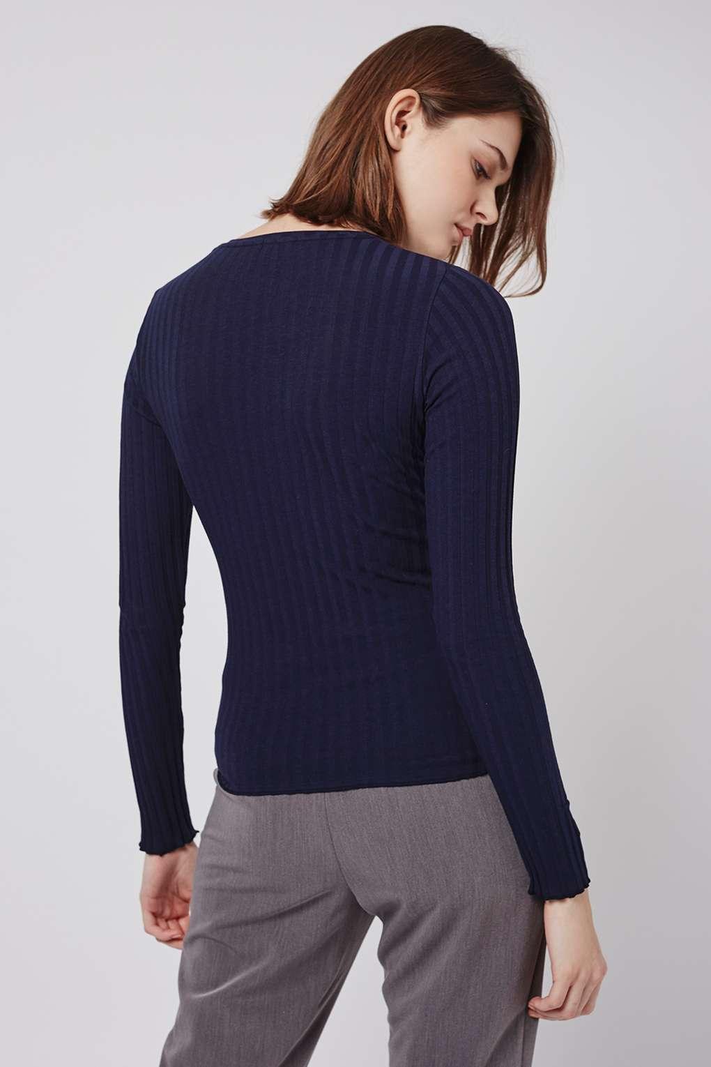 Topshop Long Sleeve Spongy Ribbed Top in Blue | Lyst