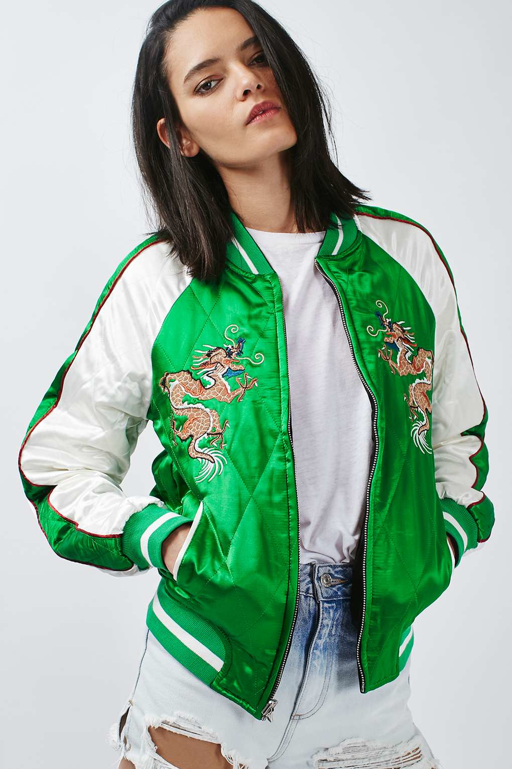 Lyst Petite Leo Reversible Bomber Jacket in Green