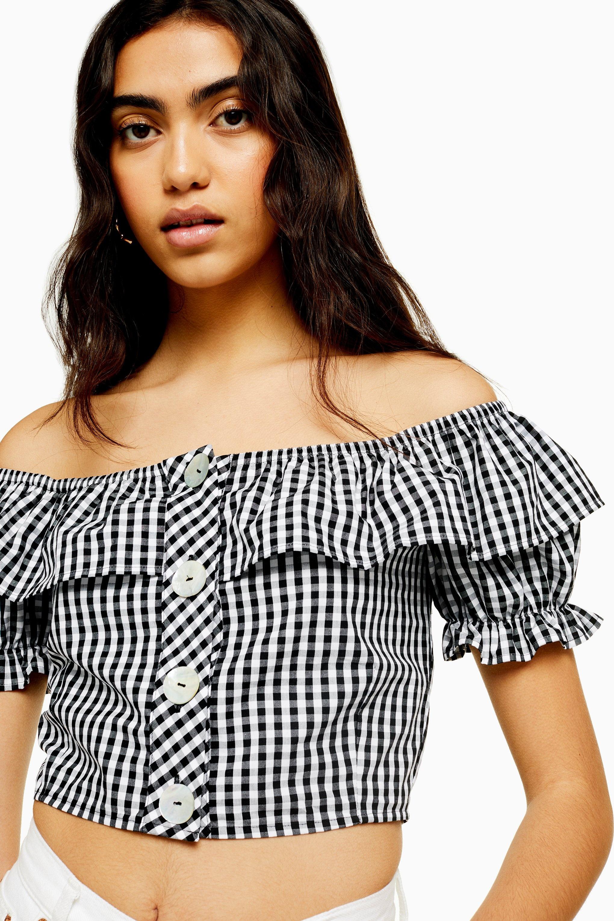 gingham bardot tops