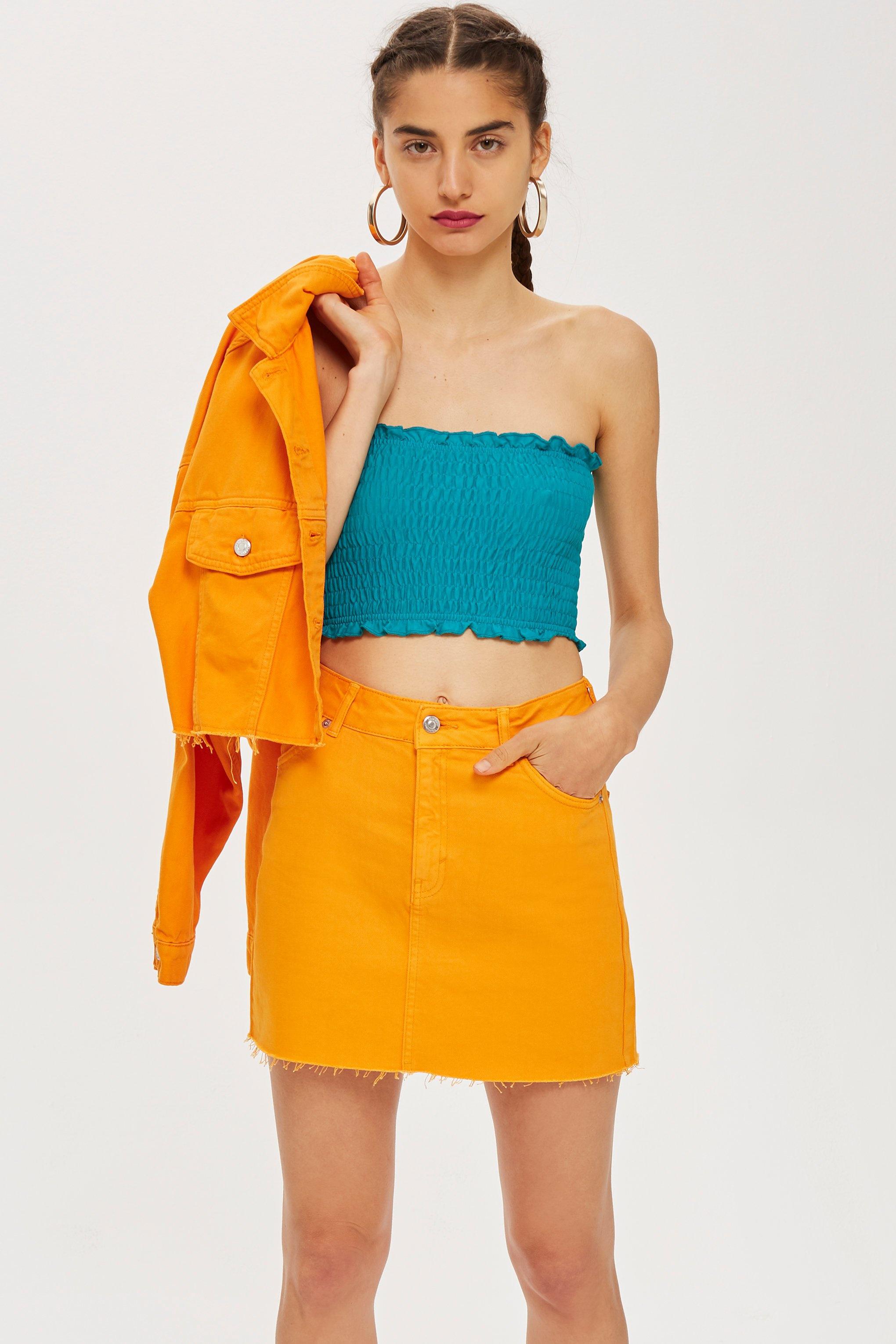 Petite Shirred Boobtube Top in Blue Lyst