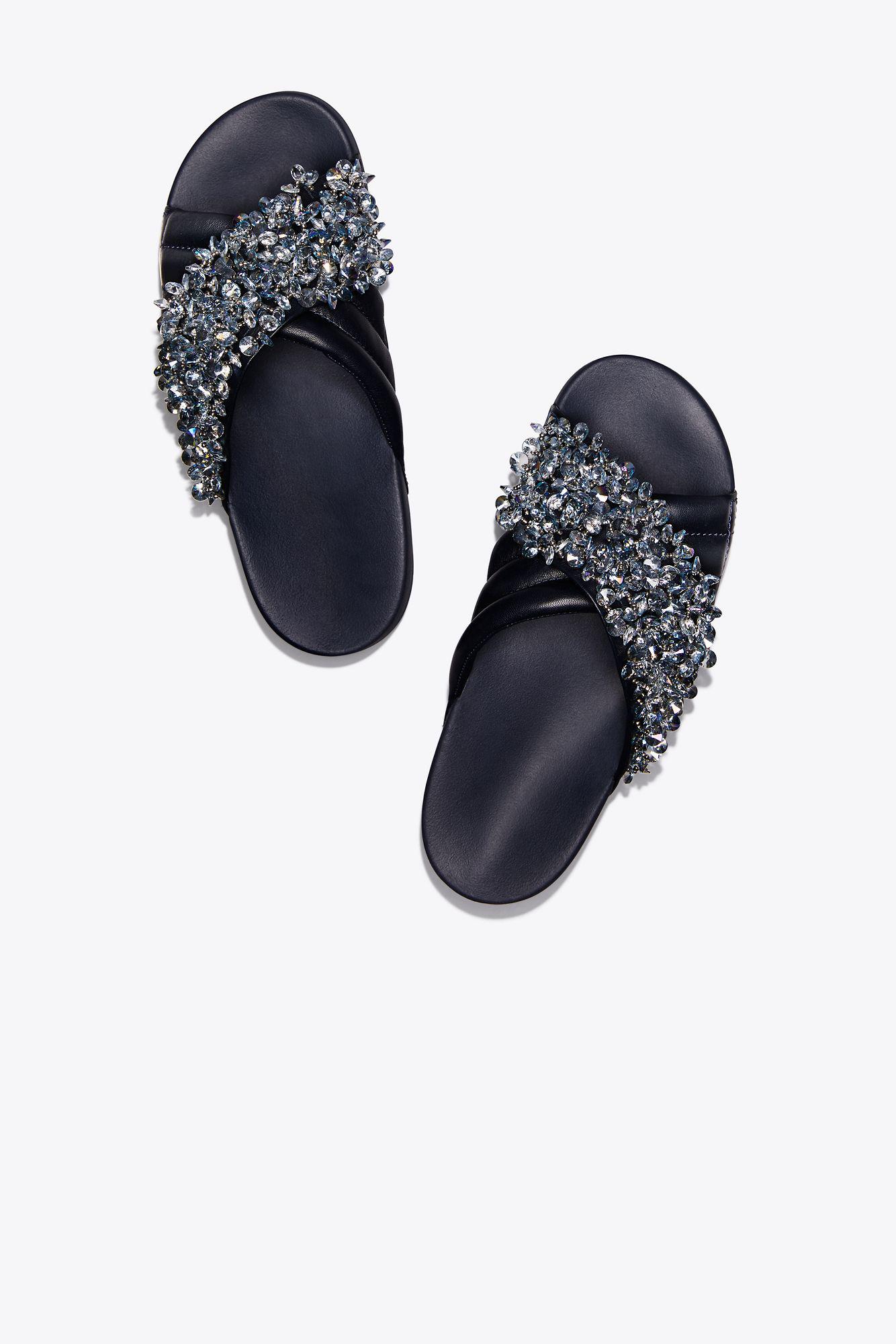 Lyst - Tory Burch Logan Embellished Slide in Blue