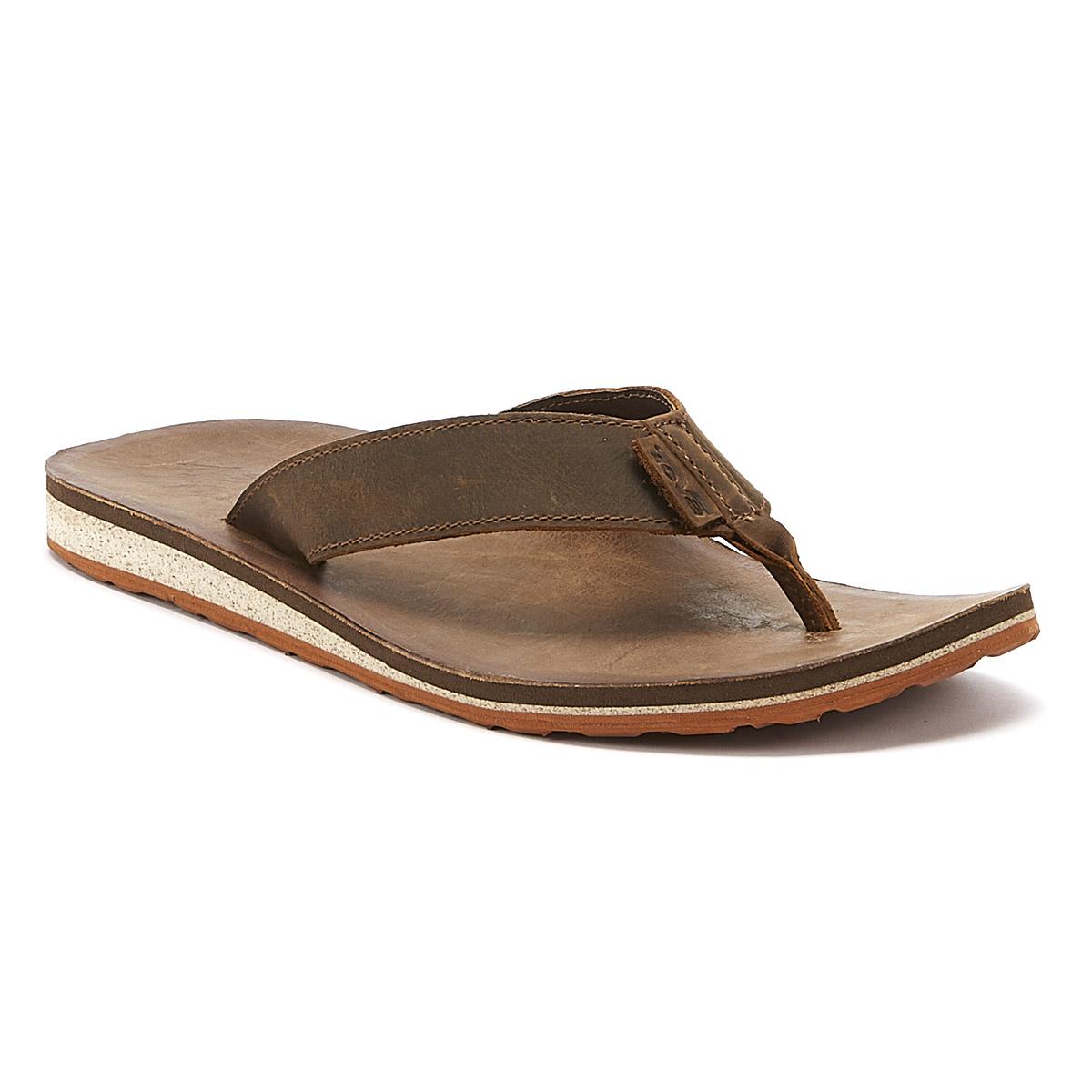 Teva Classic Flip Premium Mens Dark Brown Leather Flip Flops for Men - Lyst