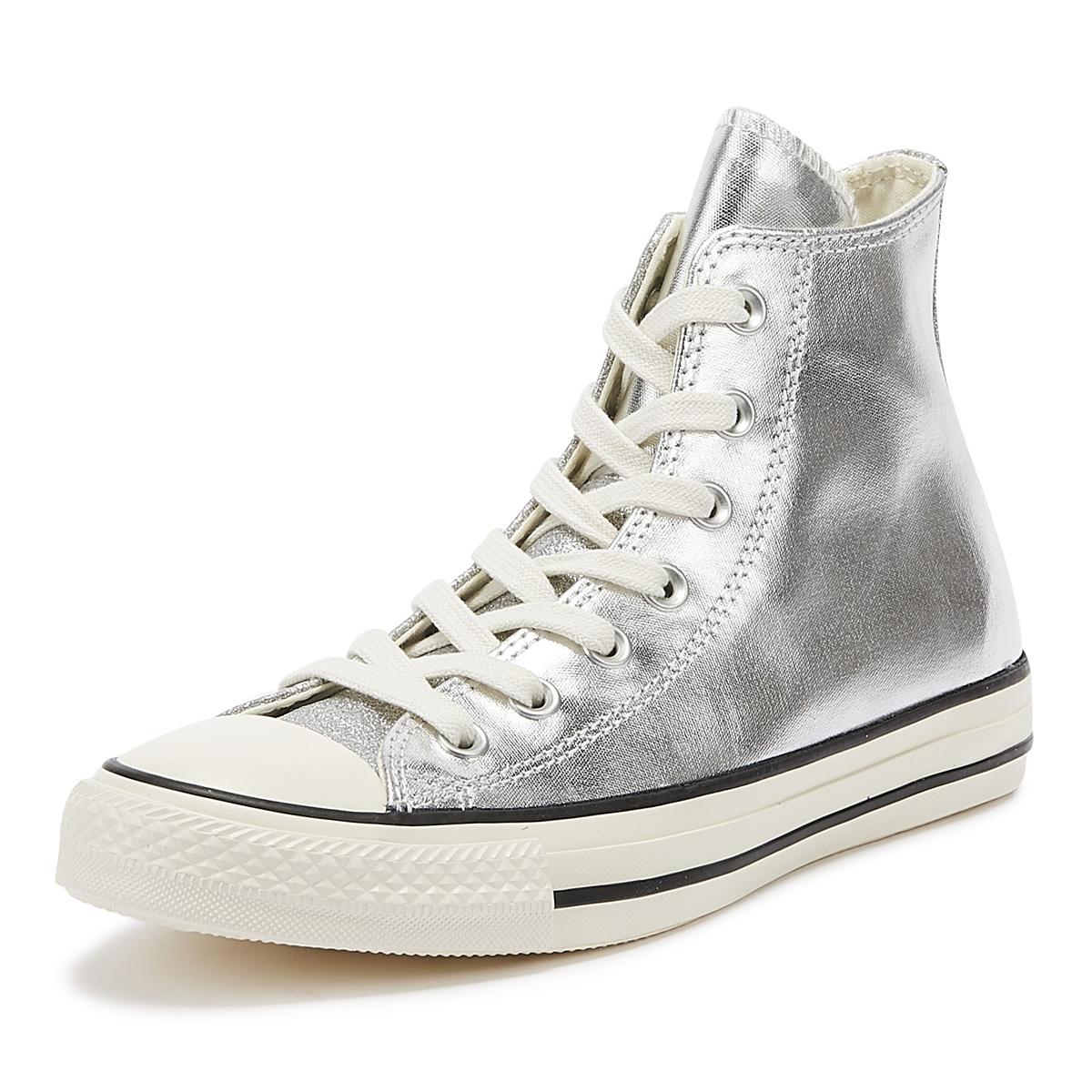 Converse Chuck Taylor All Star Shiny Metal Womens Silver Hi Trainers in ...