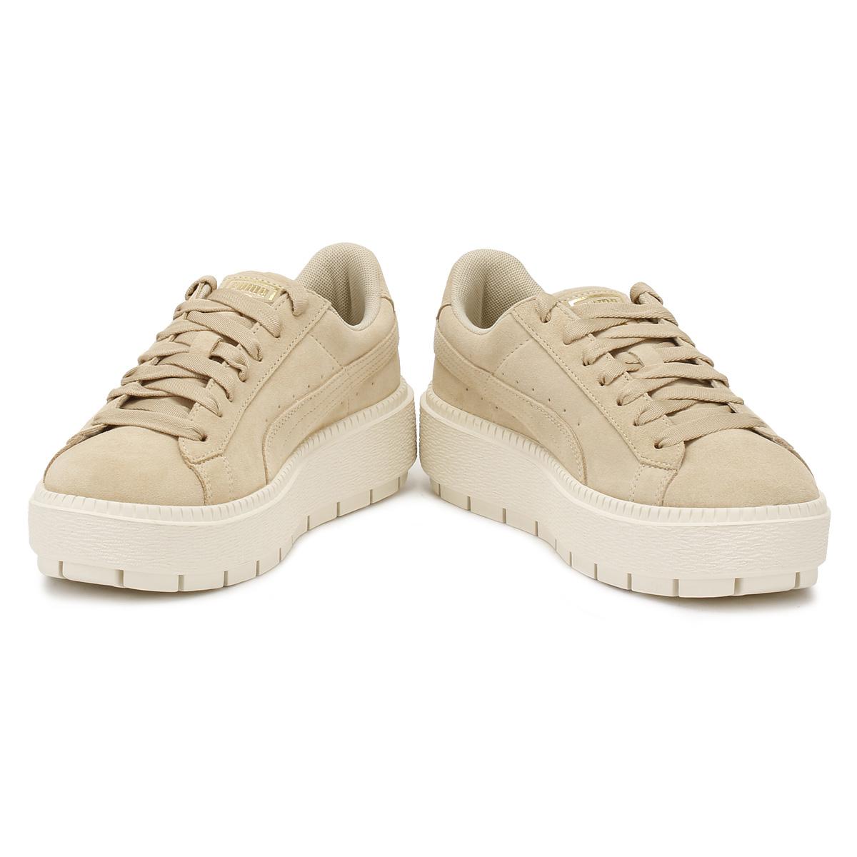 PUMA Womens Safari Beige / Marshmallow Suede Basket Platform Trainers ...