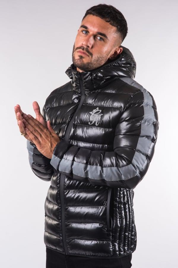 Gym King Puffer Jacket In Black With Reflective Stripe in Black for Men