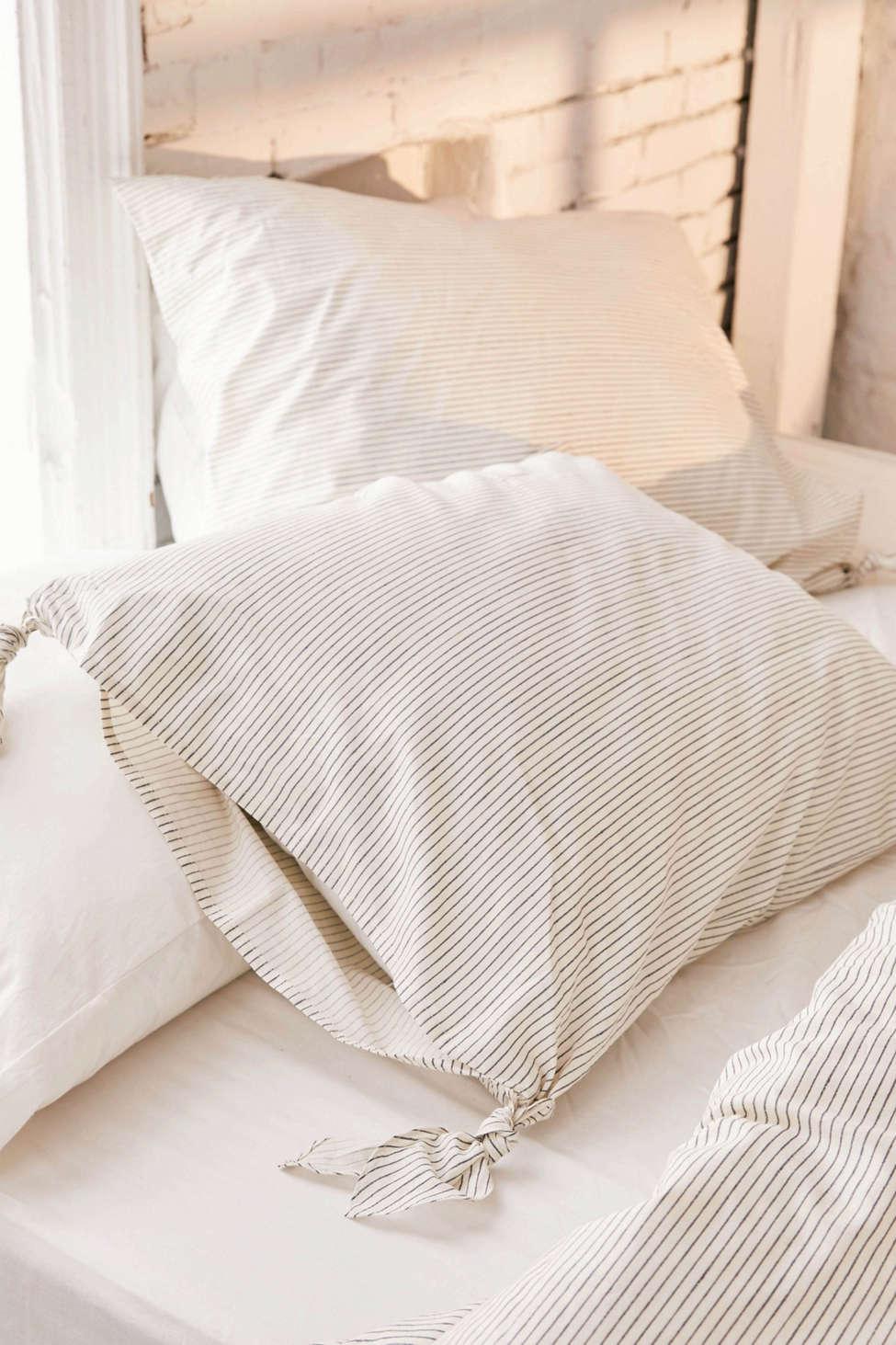 Urban Outfitters Washed Cotton Striped Knot Sham Set In Blue