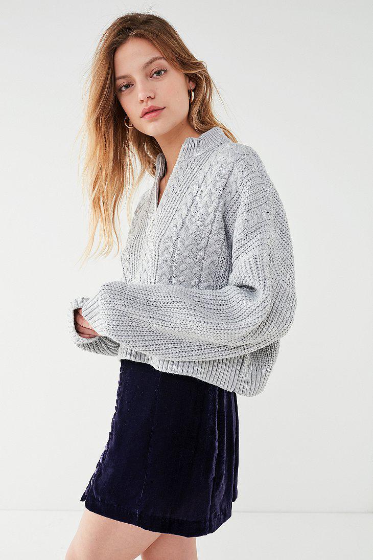 Lyst Urban Outfitters Uo Cable Knit Halfzip Sweater in Gray