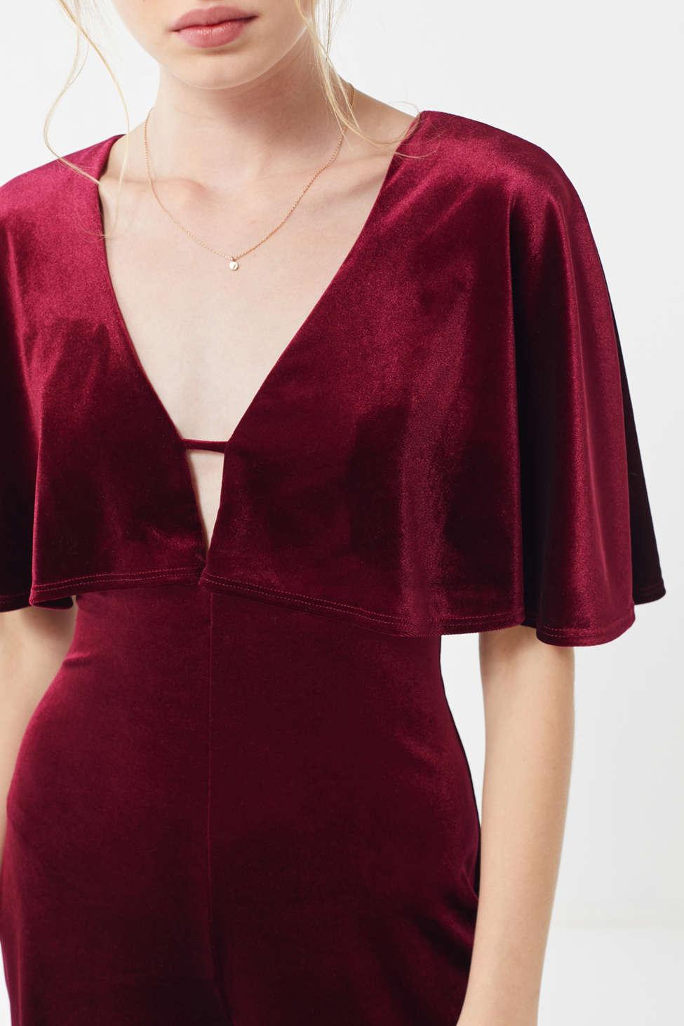 Urban Outfitters Uo Velvet Flutter Sleeve Jumpsuit in Red 