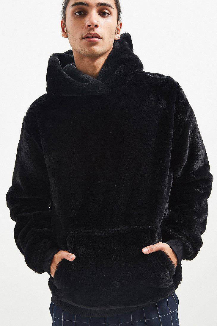 Lyst - Urban Outfitters Uo Faux Fur Hoodie Sweatshirt in Black for Men