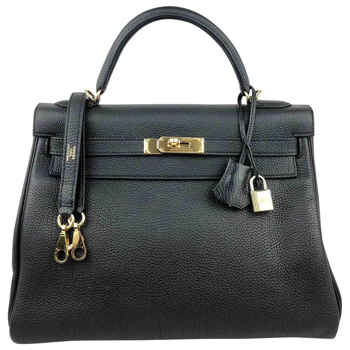 Herm s Kelly  32  Black Leather in Black Lyst