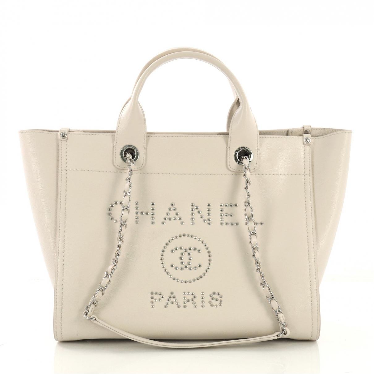 Chanel Deauville White Leather Handbag in White - Lyst