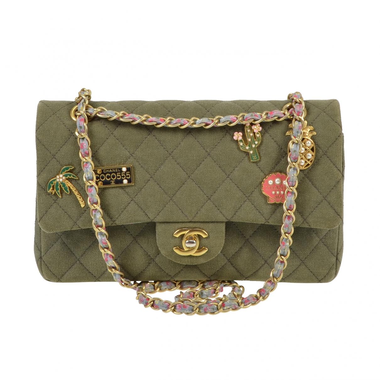 Chanel Timeless/classique Khaki Cloth Handbag in Green - Lyst