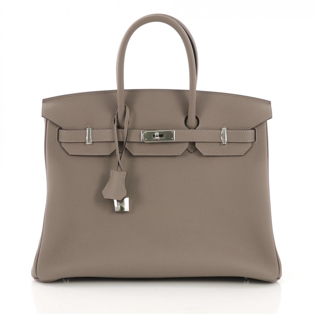 Herm s Birkin  35 Grey  Leather Handbag in Gray  Lyst