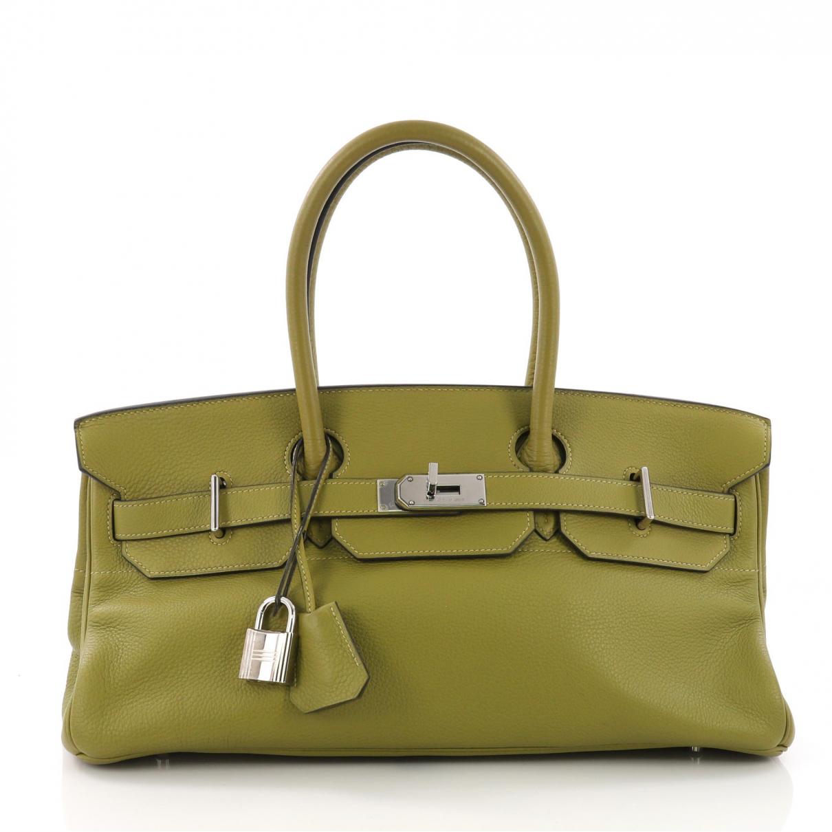 Lyst Herm s Birkin  Shoulder Green  Leather Handbag  in Green 