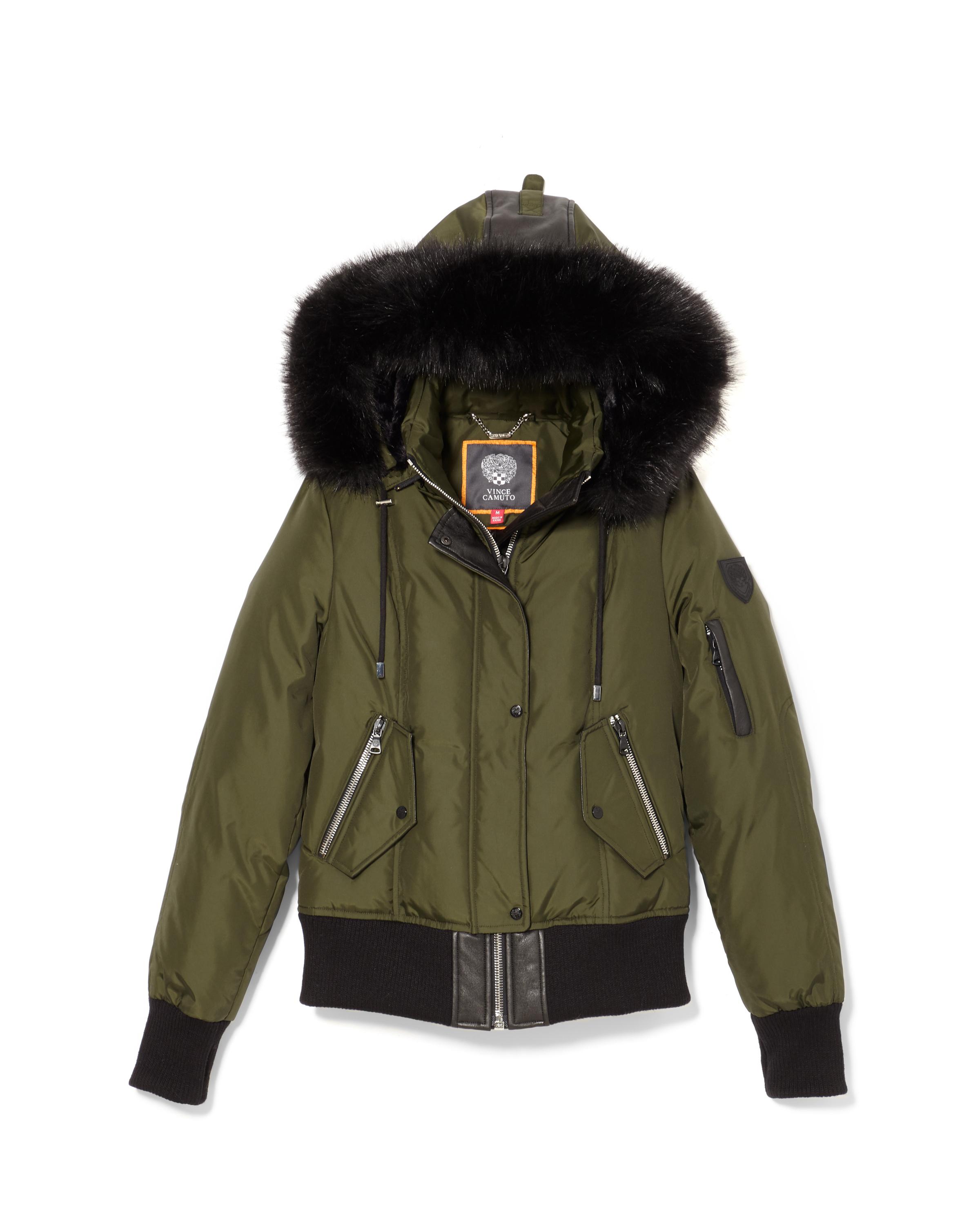 Lyst - Vince Camuto Hooded Down Bomber Jacket in Green