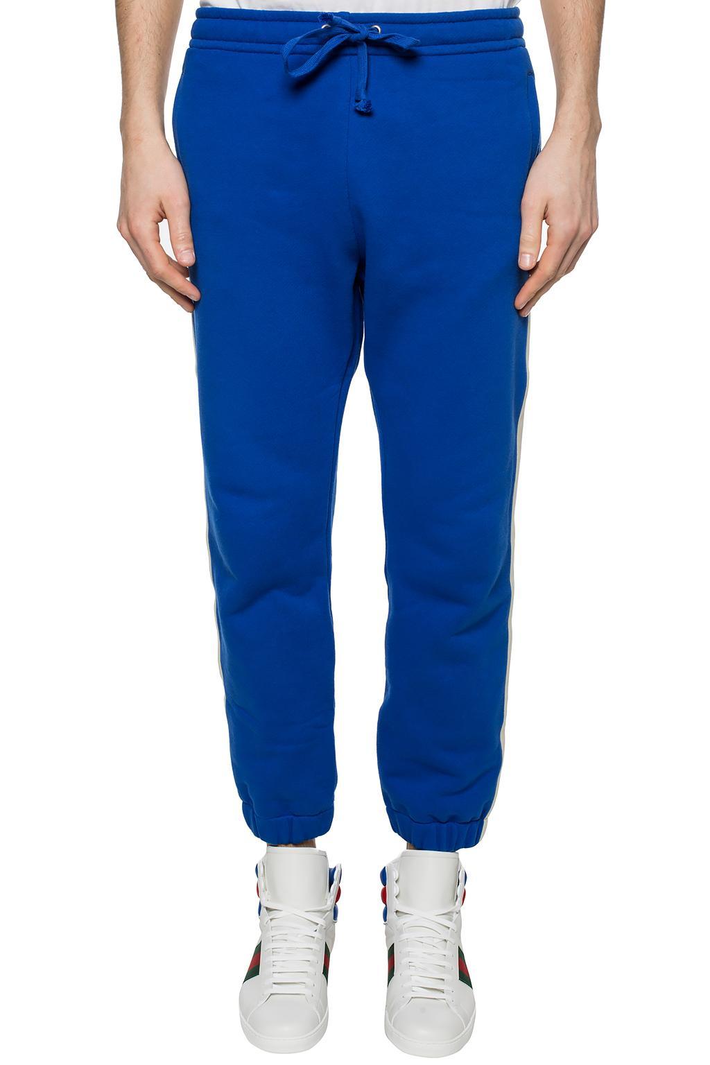 Gucci Cotton Side-stripe Sweatpants in Blue for Men - Lyst