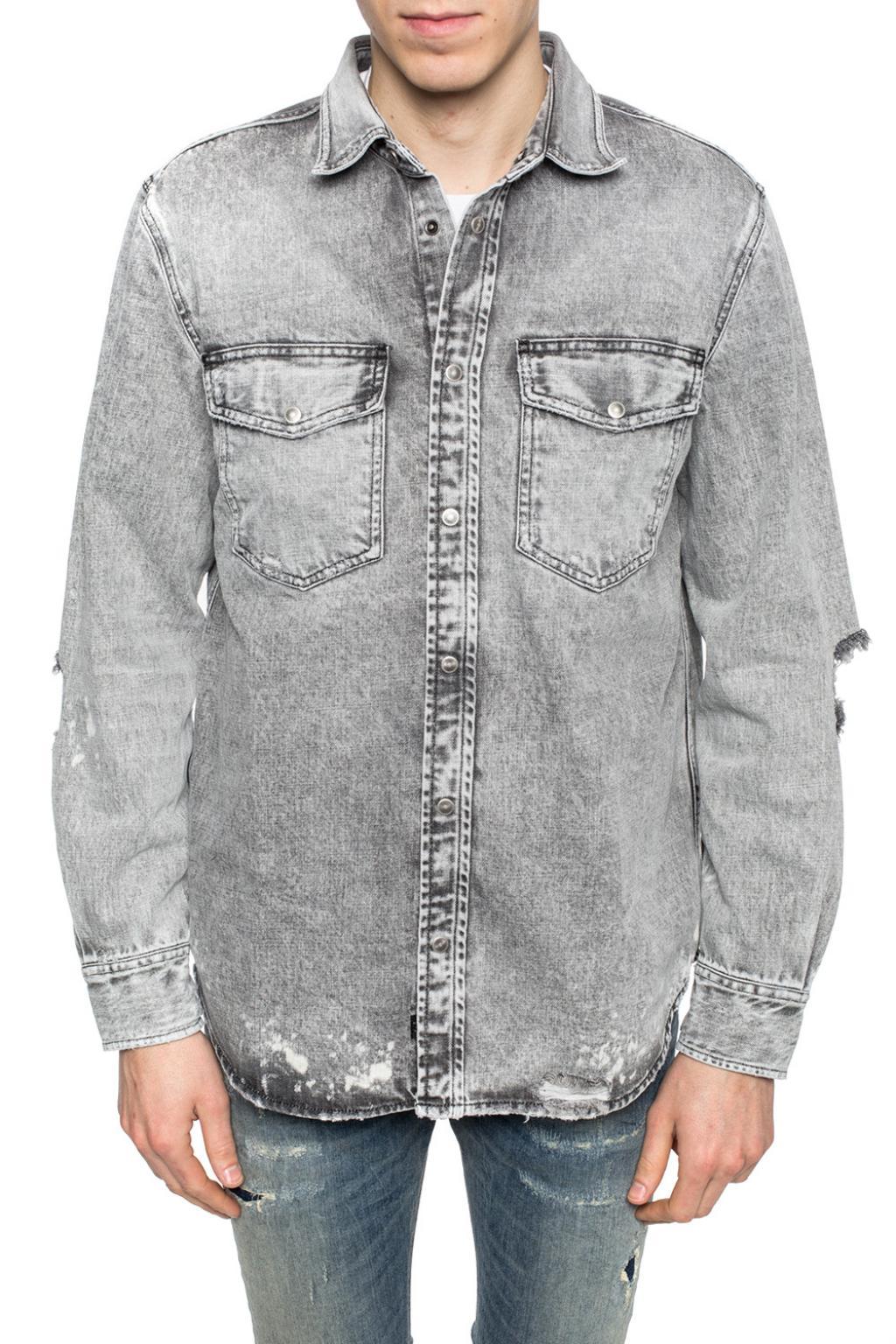 Download DIESEL Cotton Distressed Long-sleeved Shirt in Grey (Gray ...