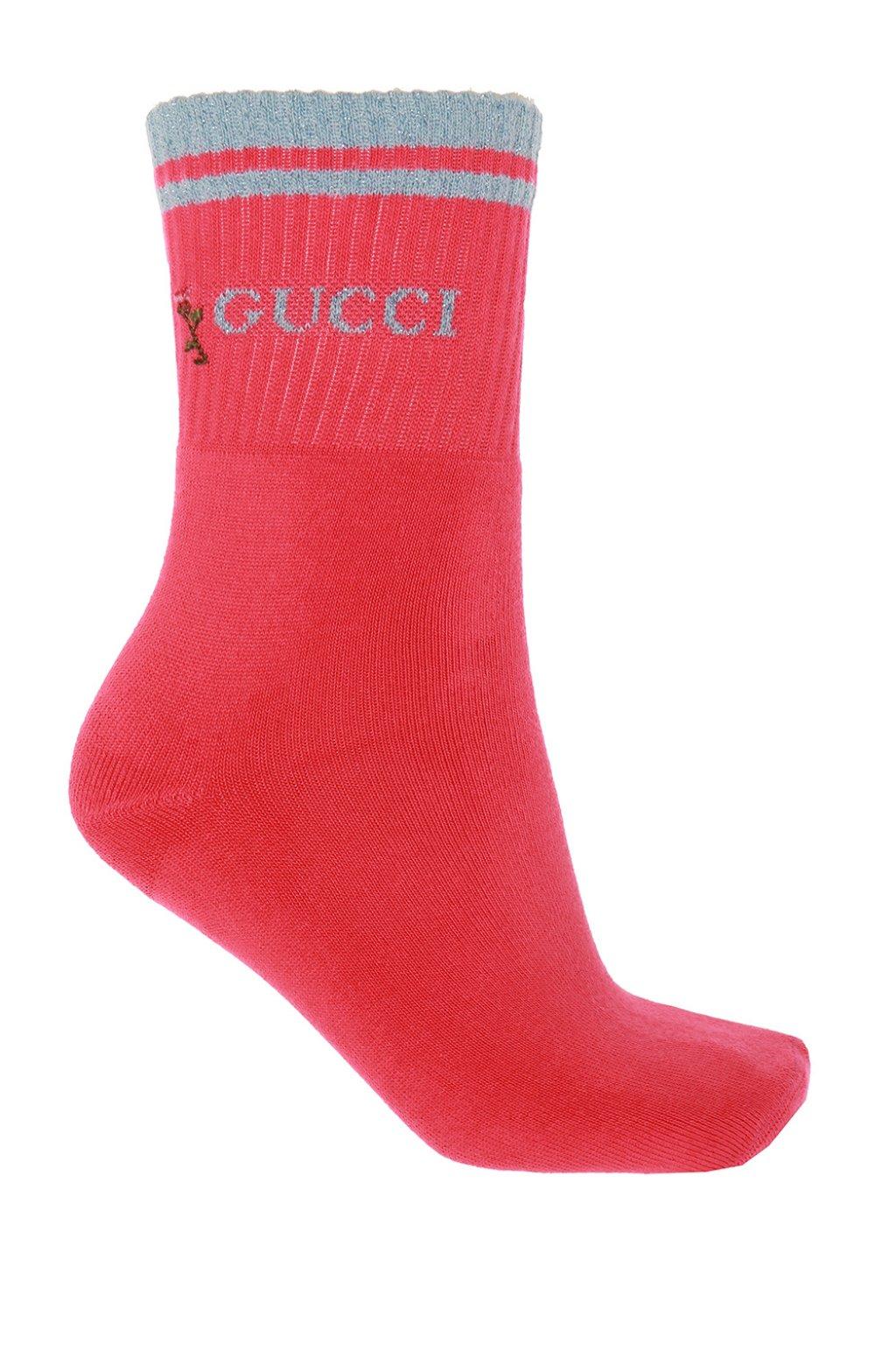 Gucci Cotton Logoembroidered Socks in Pink Lyst