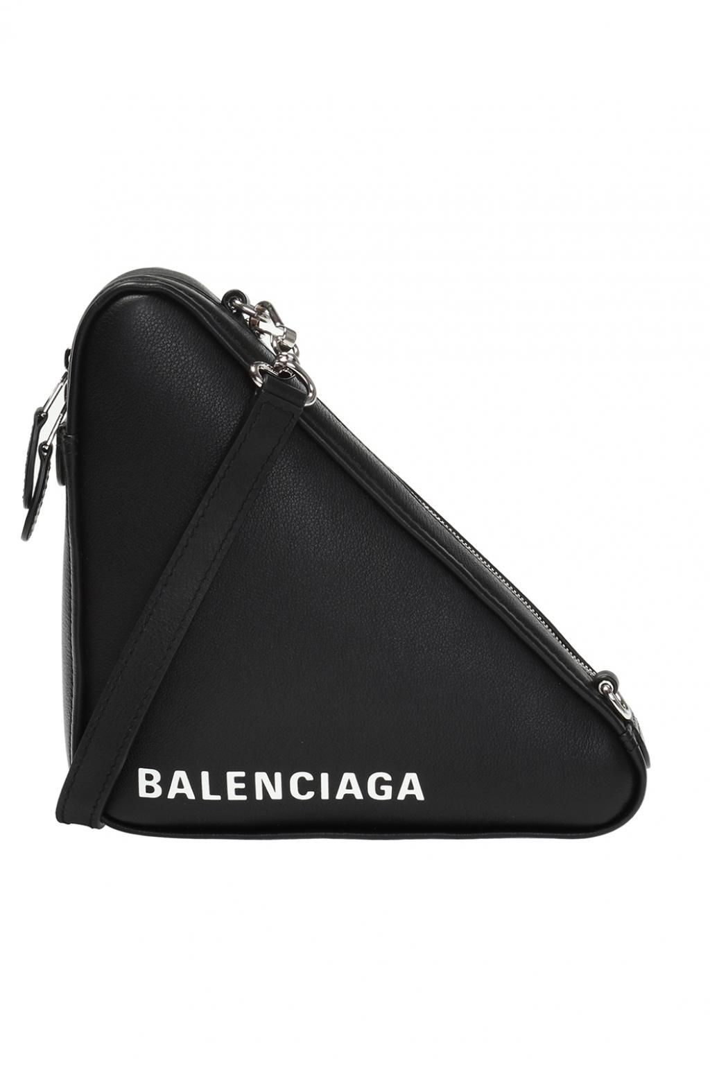 balenciaga black leather triangular grab bag