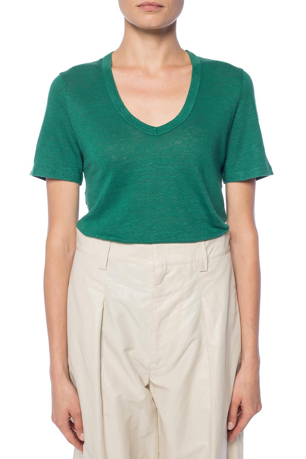 Étoile Isabel Marant Linen V-neck T-shirt in Green - Lyst