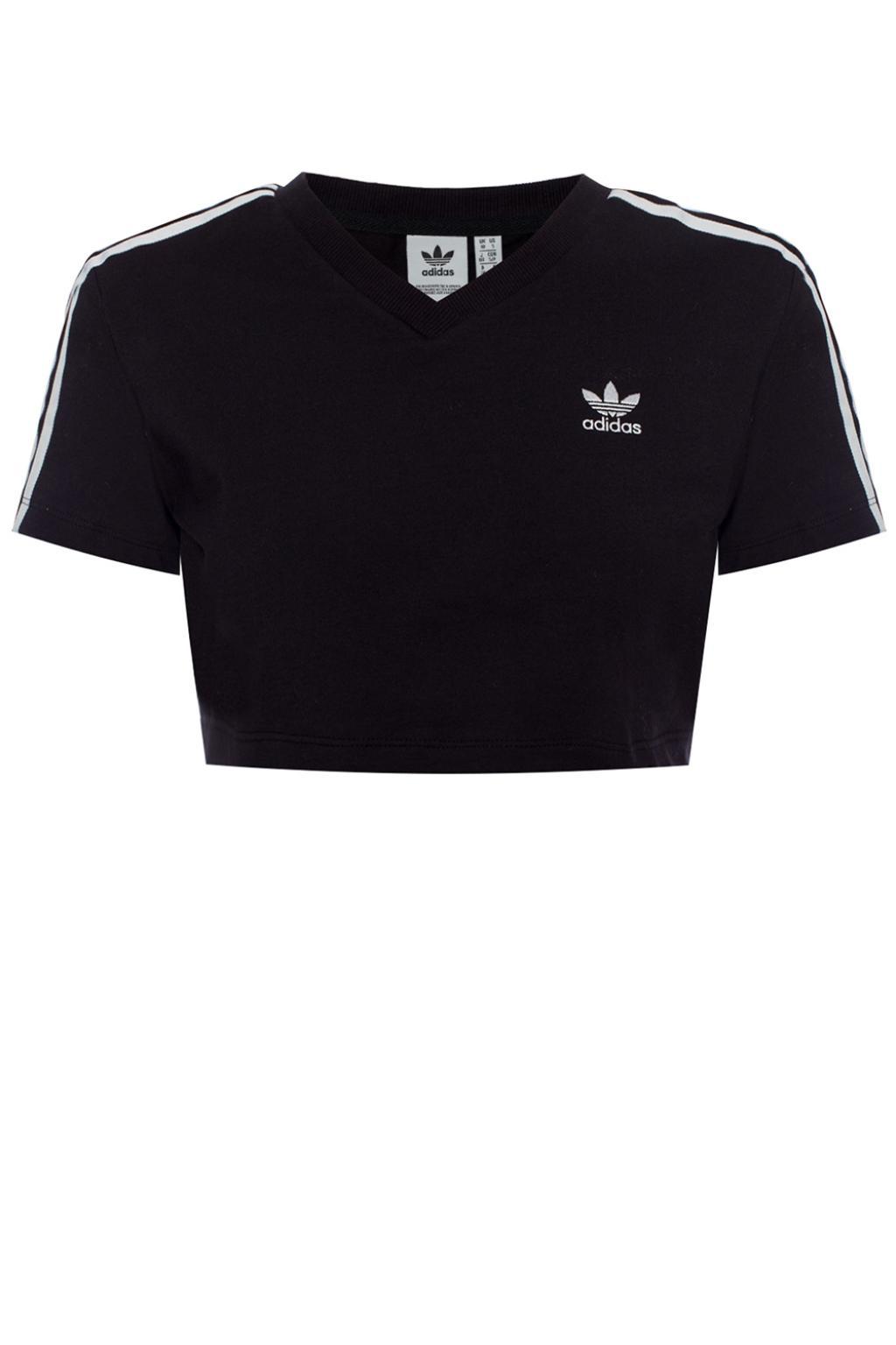 adidas Originals Cotton Cropped Logo T-shirt in Black - Lyst