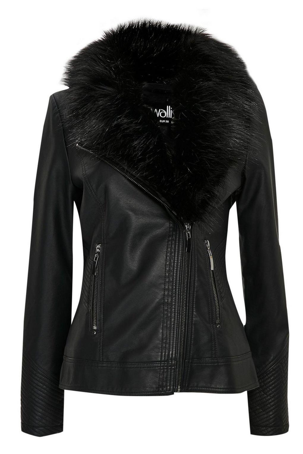 Wallis Black Faux Fur Collar Biker Jacket In Lyst Wallis Black Faux Fur Collar Biker Jacket Lyst View Fullscreen