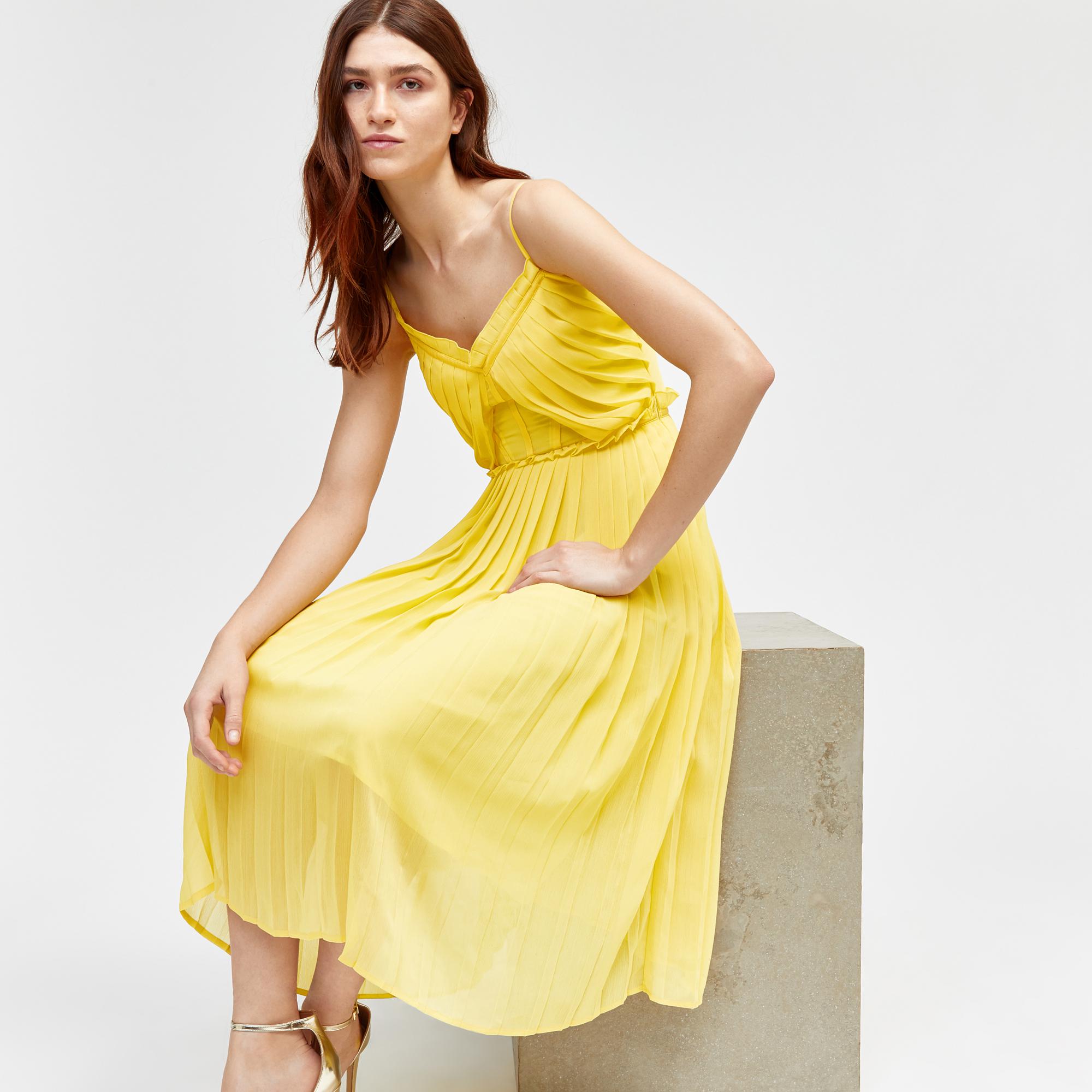warehouse yellow pleated dress