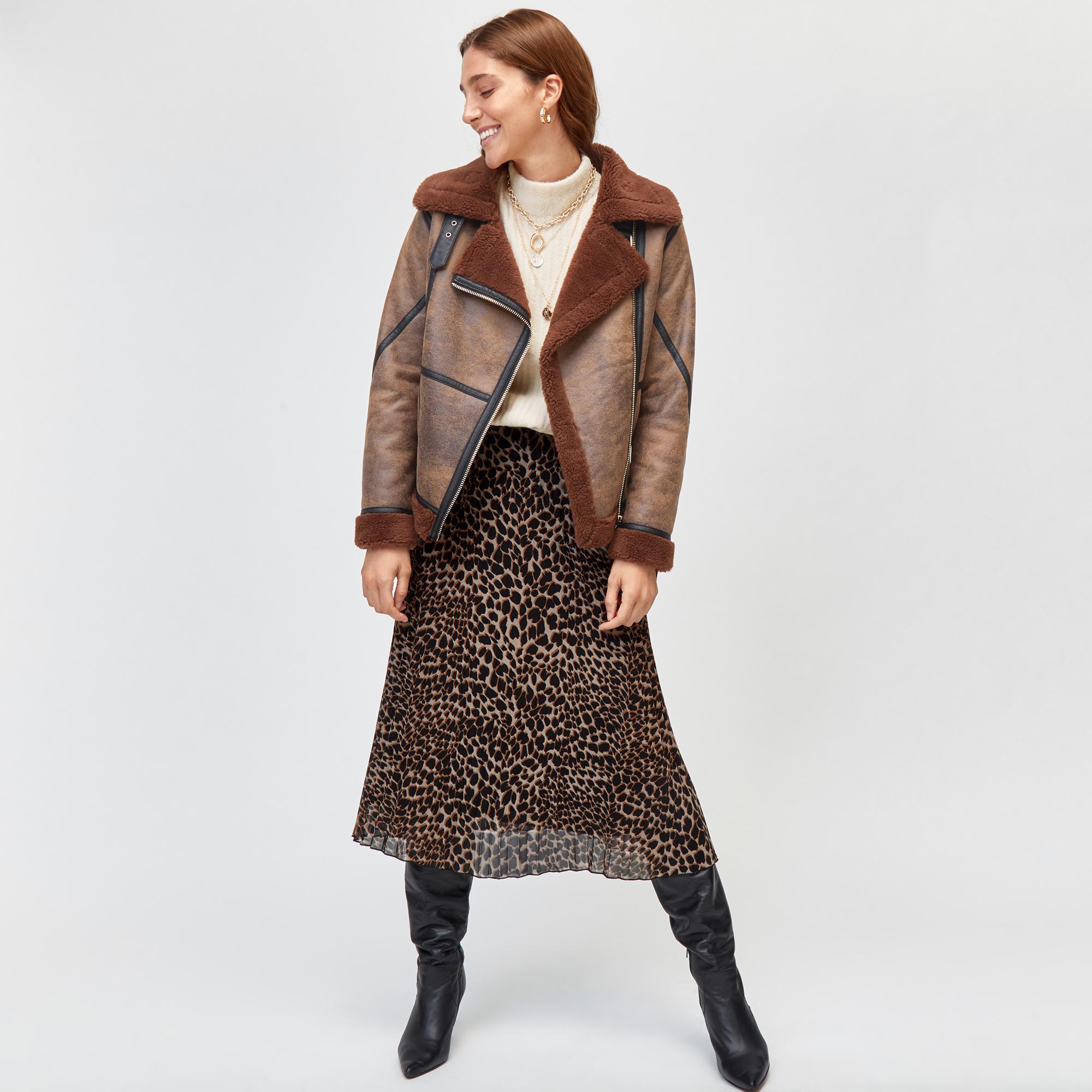 Warehouse Contrast Binding Aviator Coat In Brown Lyst Warehouse