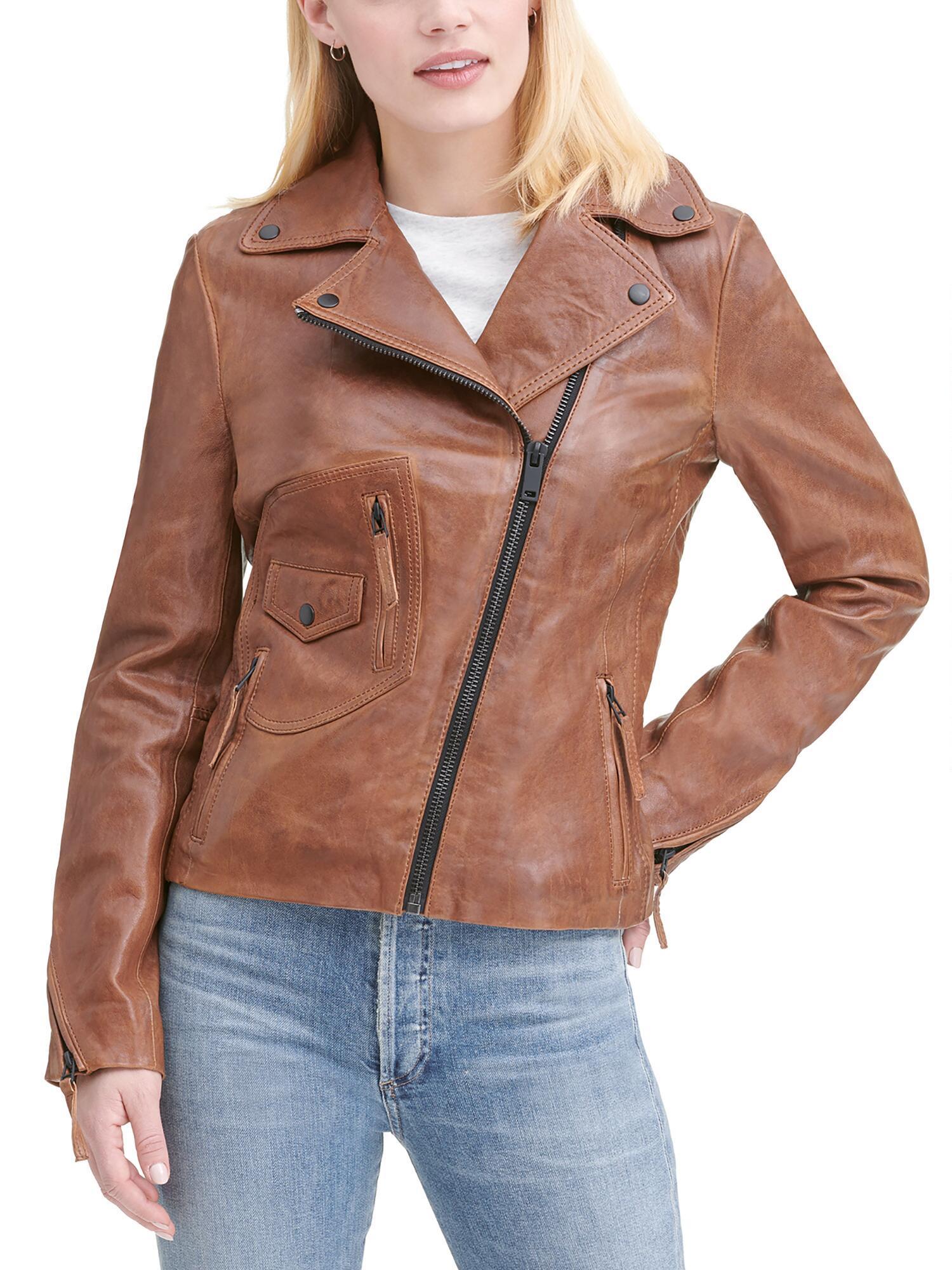 Women S Brown Asymmetrical Lamb Moto Jacket W Shirt Collar