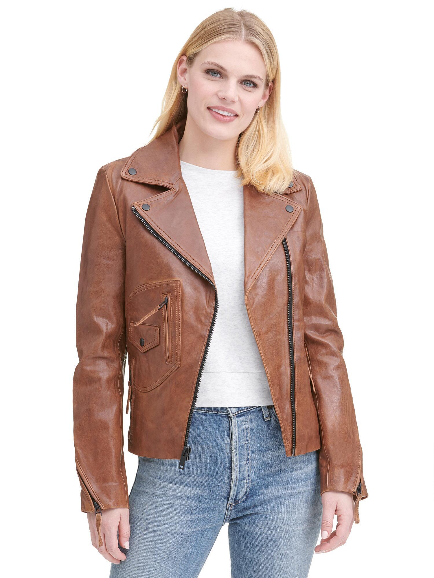 Women S Brown Asymmetrical Lamb Moto Jacket W Shirt Collar