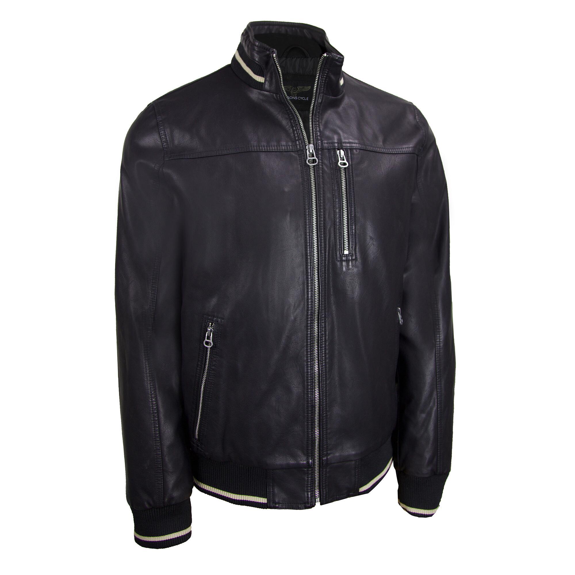 Wilsons Leather Fauxleather Knit Collar Bomber Jacket in Black for Men