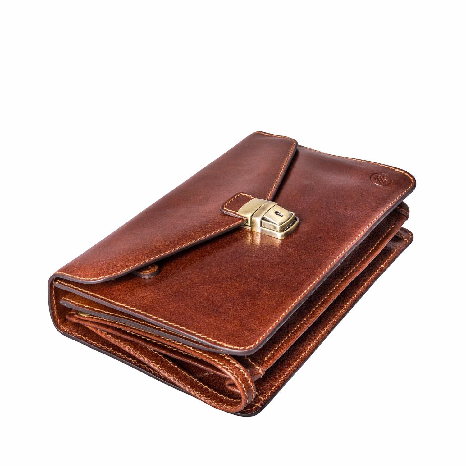 Lyst - Maxwell Scott Bags The Santino Mens Leather Clutch Bag With Wrist Strap Chestnut Tan in ...