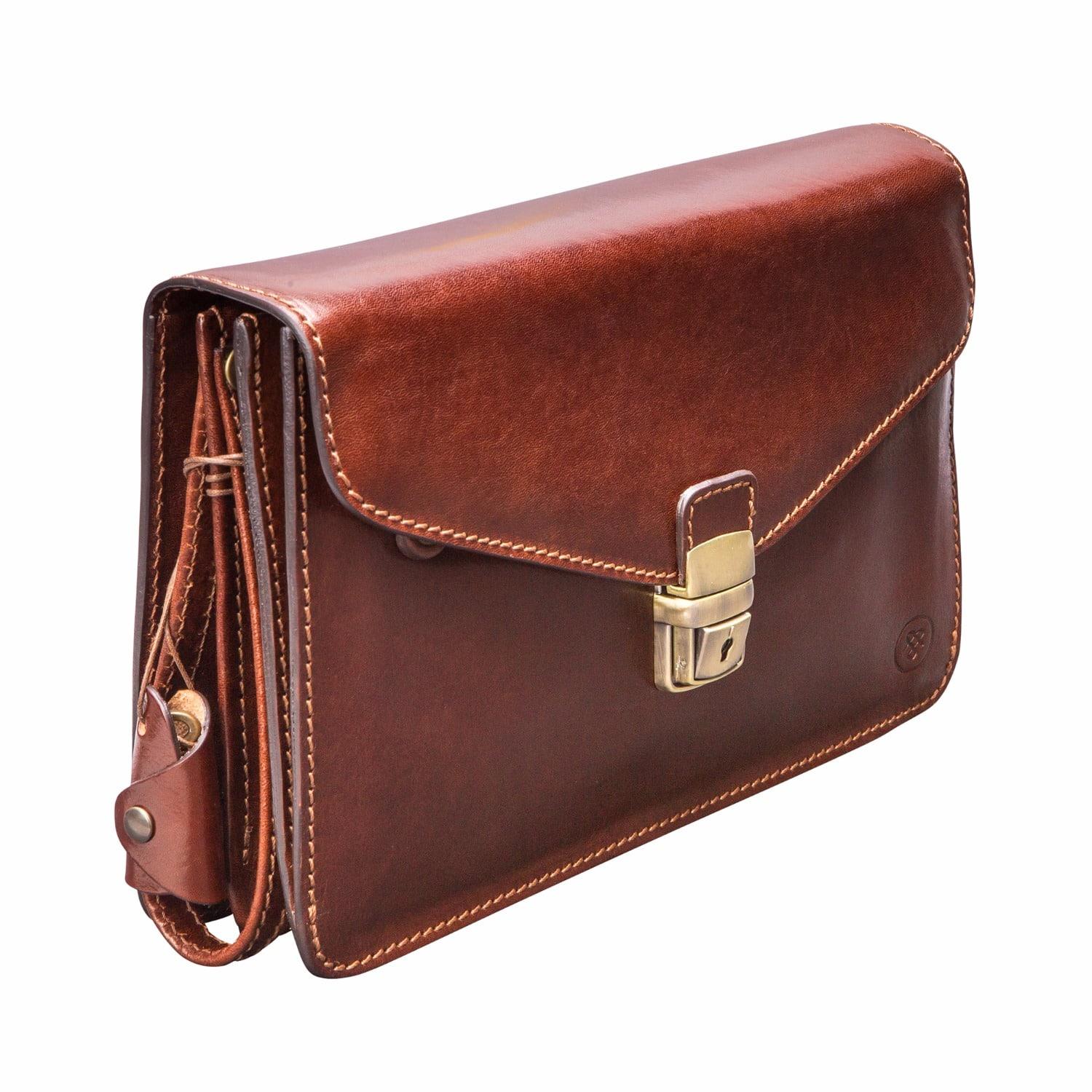 Maxwell scott bags The Santino Mens Leather Clutch Bag With Wrist Strap