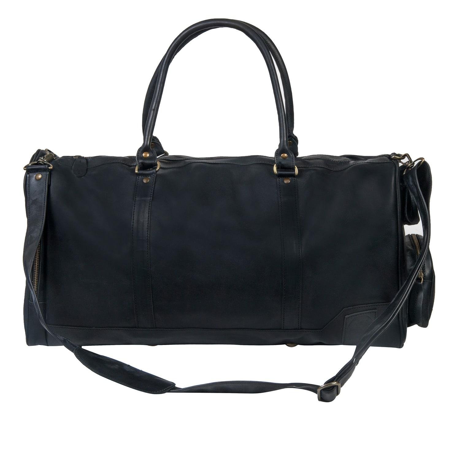 black leather holdall bag