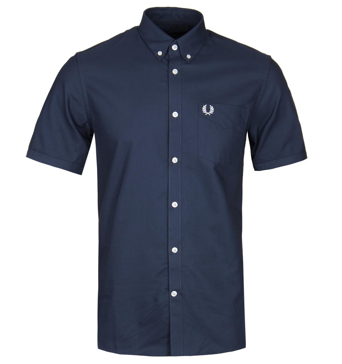 Fred Perry Dark Airforce Blue Short Sleeve Classic Oxford Shirt in Blue ...