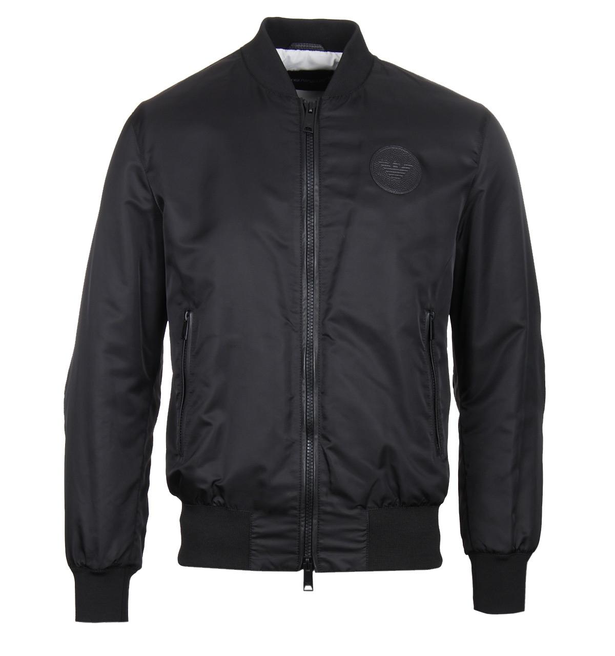 Emporio Armani Leather Logo Patch Bomber Jacket in Black for Men - Lyst