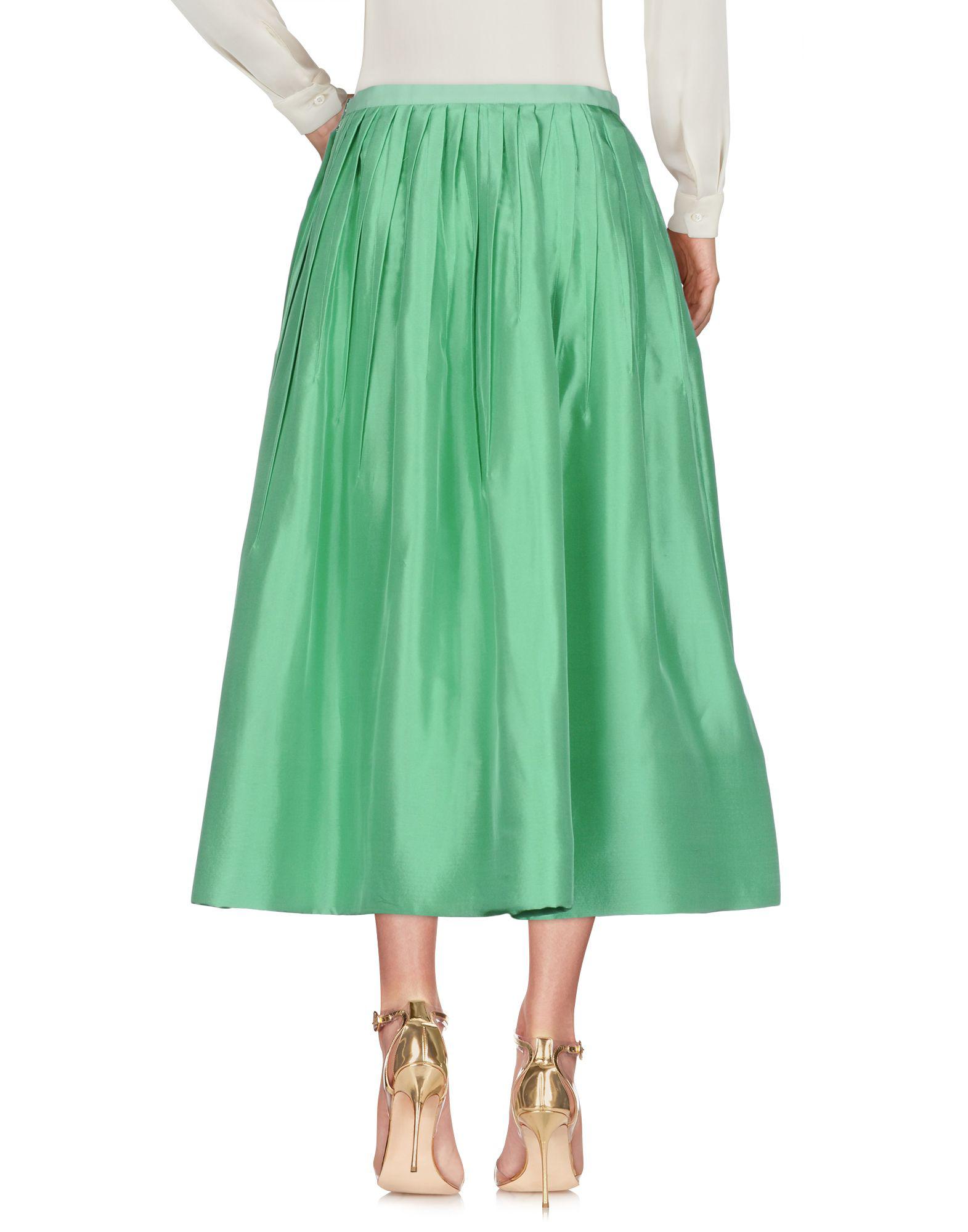 Lyst - Oscar De La Renta Pleated Silk-satin Midi Skirt in Green