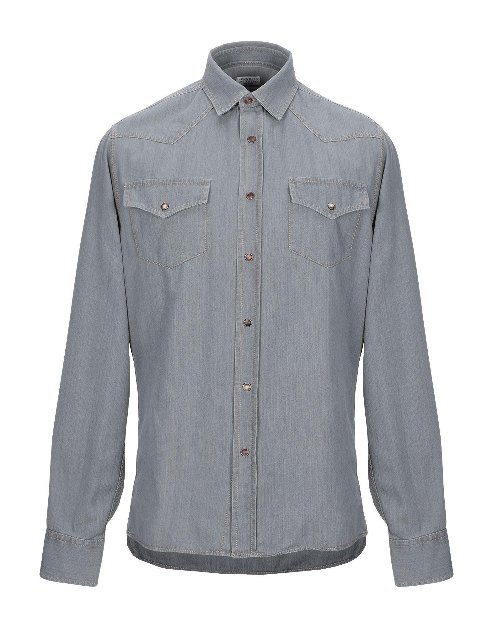 Brunello Cucinelli Denim Shirt in Grey (Gray) for Men - Lyst