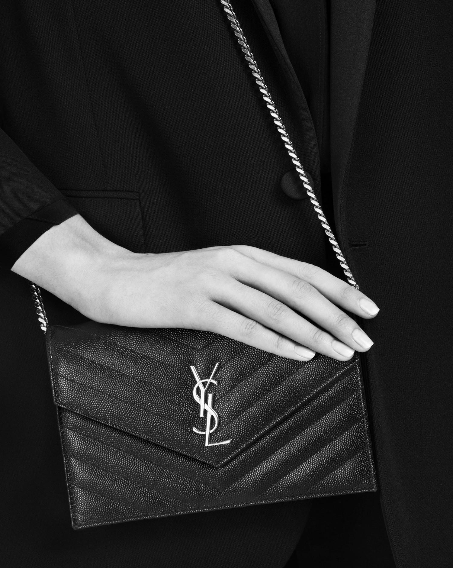 Saint Laurent Envelope Chain Wallet In Grain De Poudre Embossed Leather ...